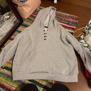 Gray Hooded Sweatshirt with Button Detail